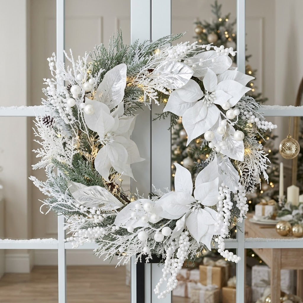 50cm White Snow Flocked Door Wreath