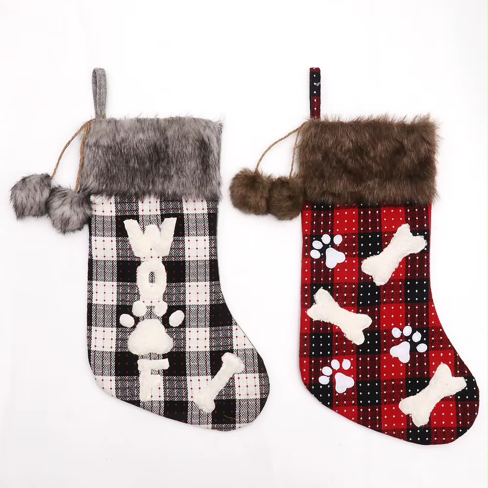 2PCS Set Christmas Stockings with Fur Trim