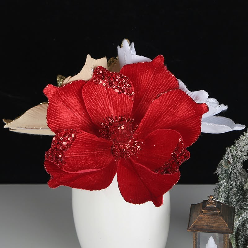 3 Pcs Glitter Christmas Decor Flowers