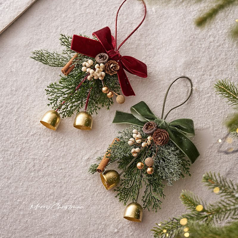 Christmas Bell and Velvet Bow Door Hanging Decoration