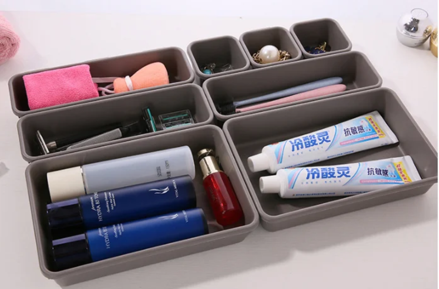 8 Piece Interlocking Modular Plastic Drawer Organizer Set