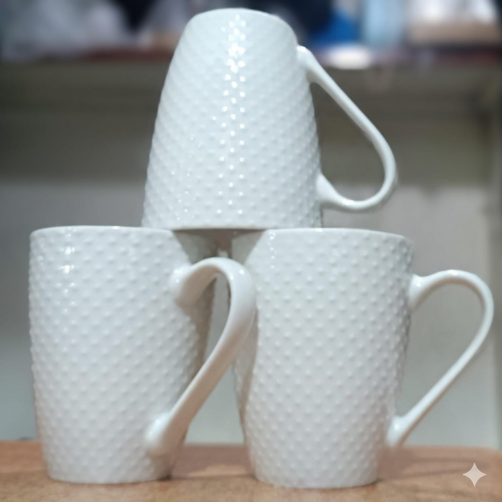 6Pc Textured White Ceramic Mug