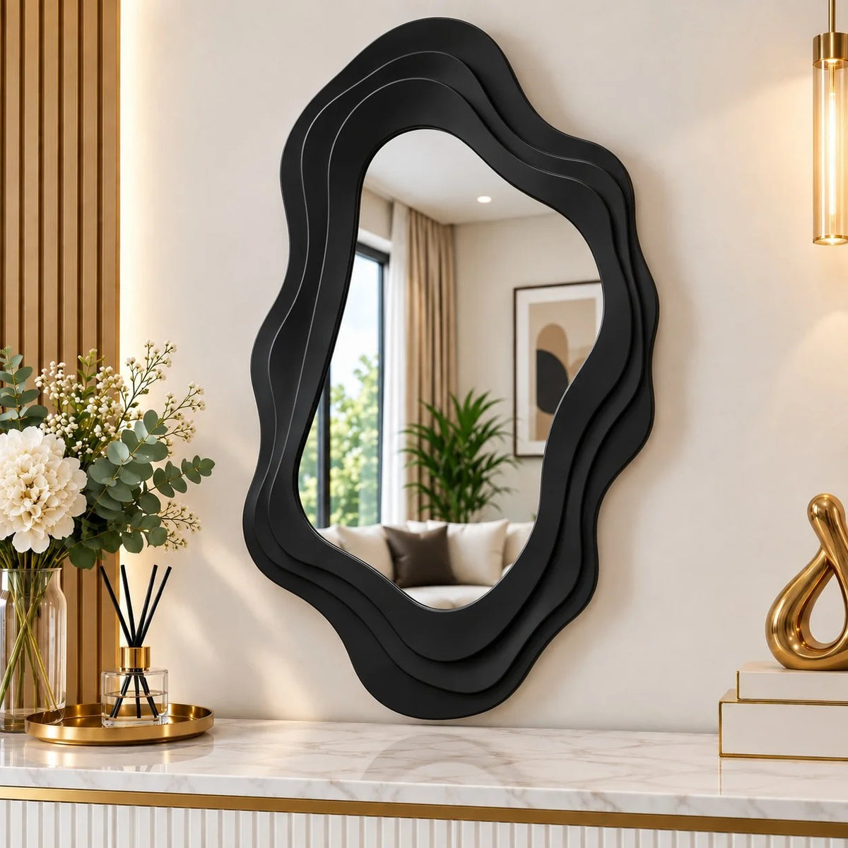 Wavy Wall Mirror in Black