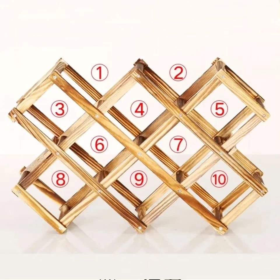 Wooden foldable 10 slot wine bottle rack gift