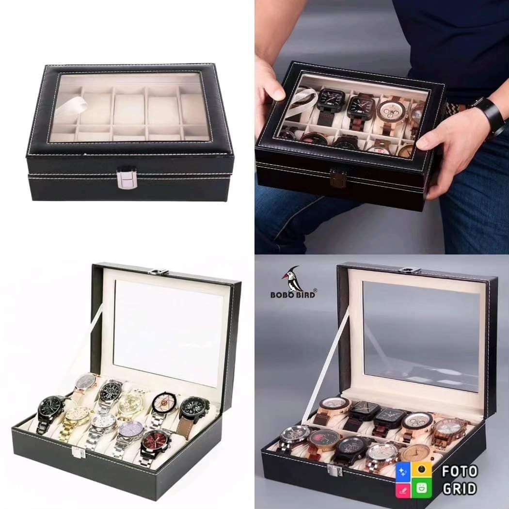 Black Faux Leather Watch Storage Display Cases
