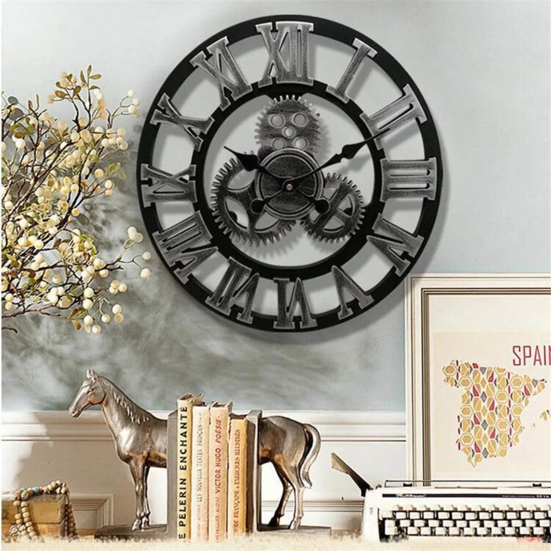 Vintage Roman Numeral Gear Wall Clock
