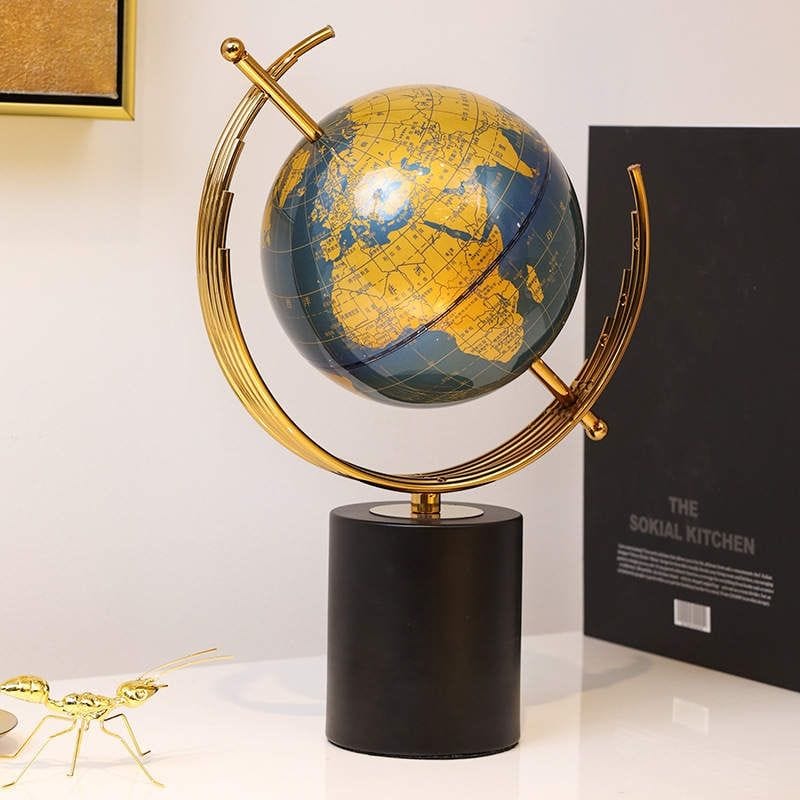 A creative Earth globe ornament on a decorative stand