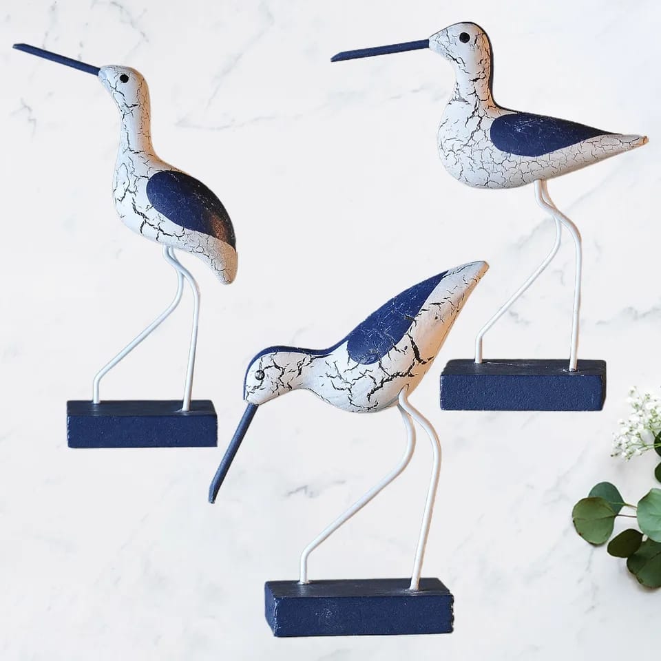 3-Piece Wooden Seagull Nautical Figurine Set