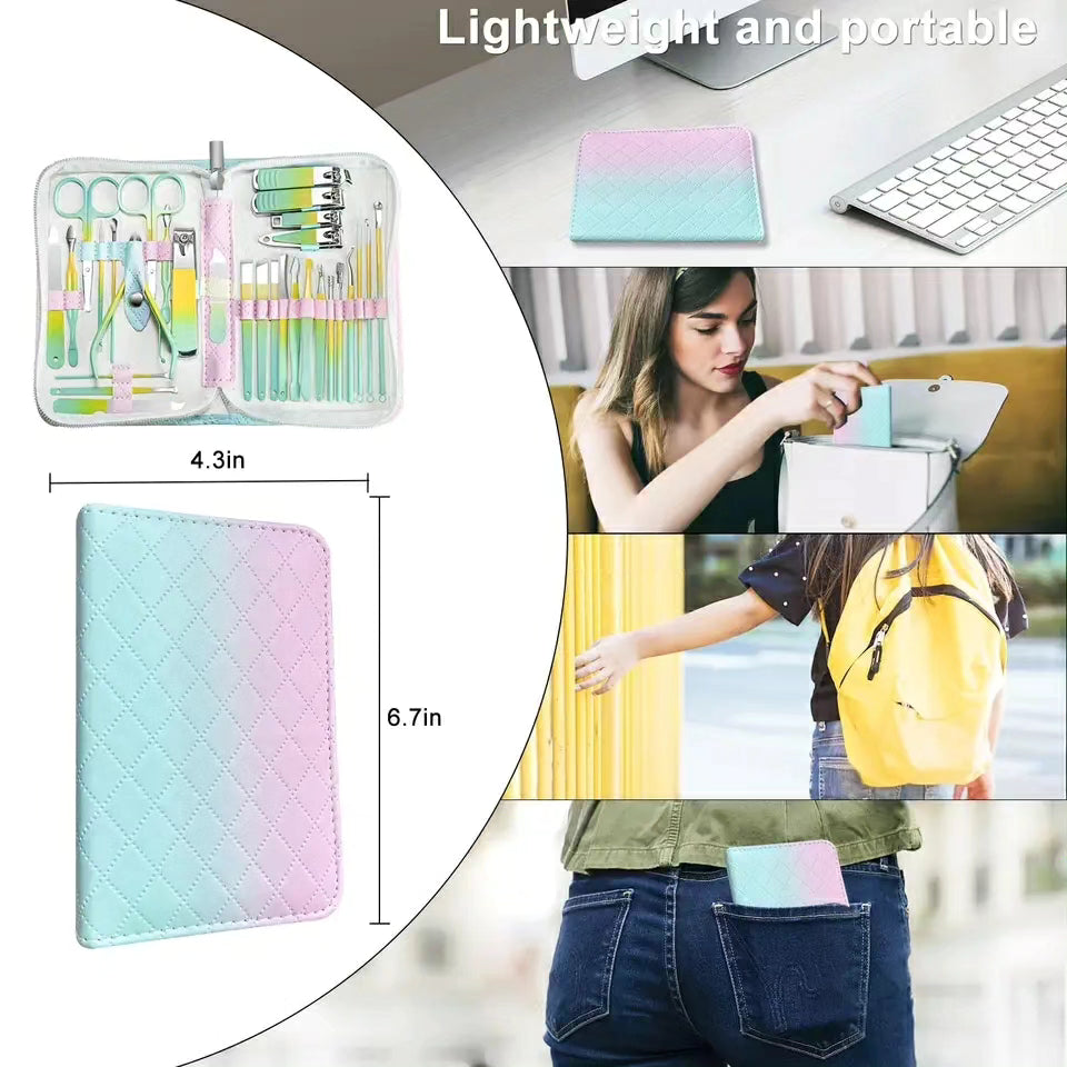 30-Piece Professional Manicure Pedicure Nail Care Kit in Gradient Case