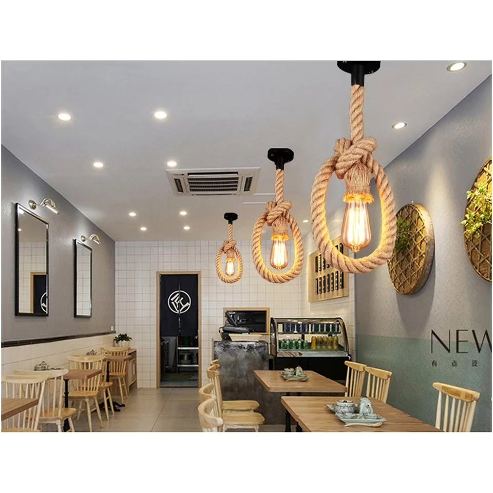 Rustic Hemp Rope Pendant Light W0073