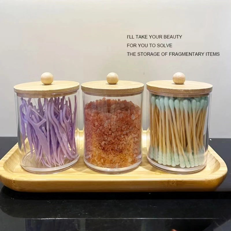 3-Piece Clear Acrylic Storage Jars with Bamboo Lids and Tray