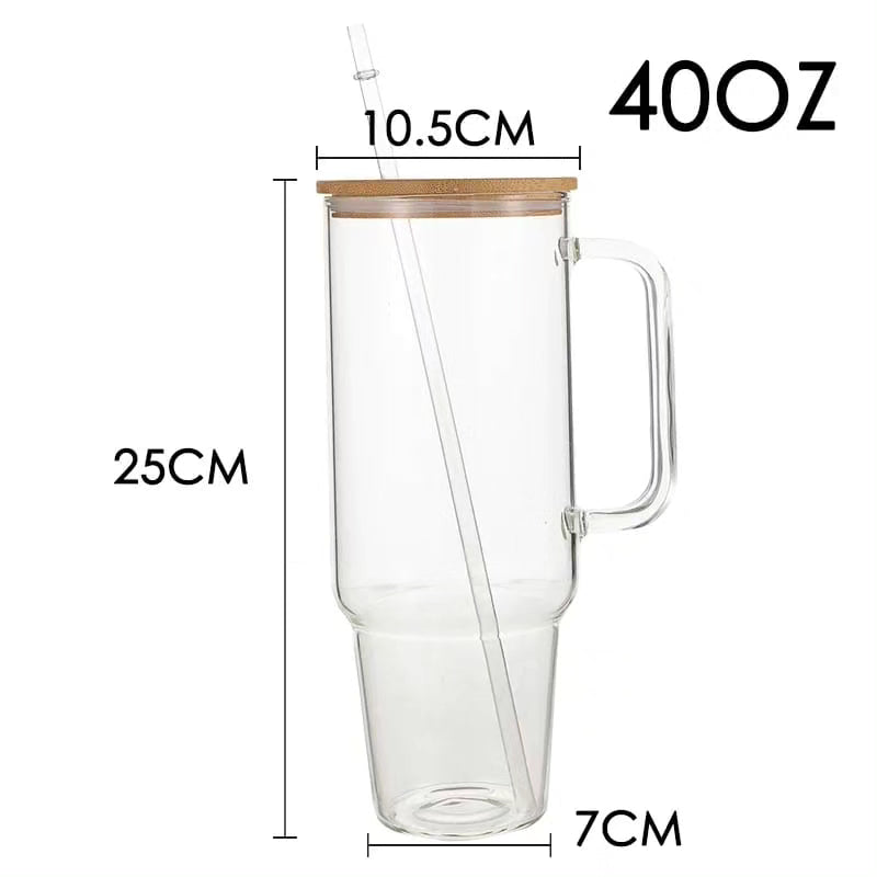 Borosilicate Bamboo Drinking Tumbler with Lid + Straw