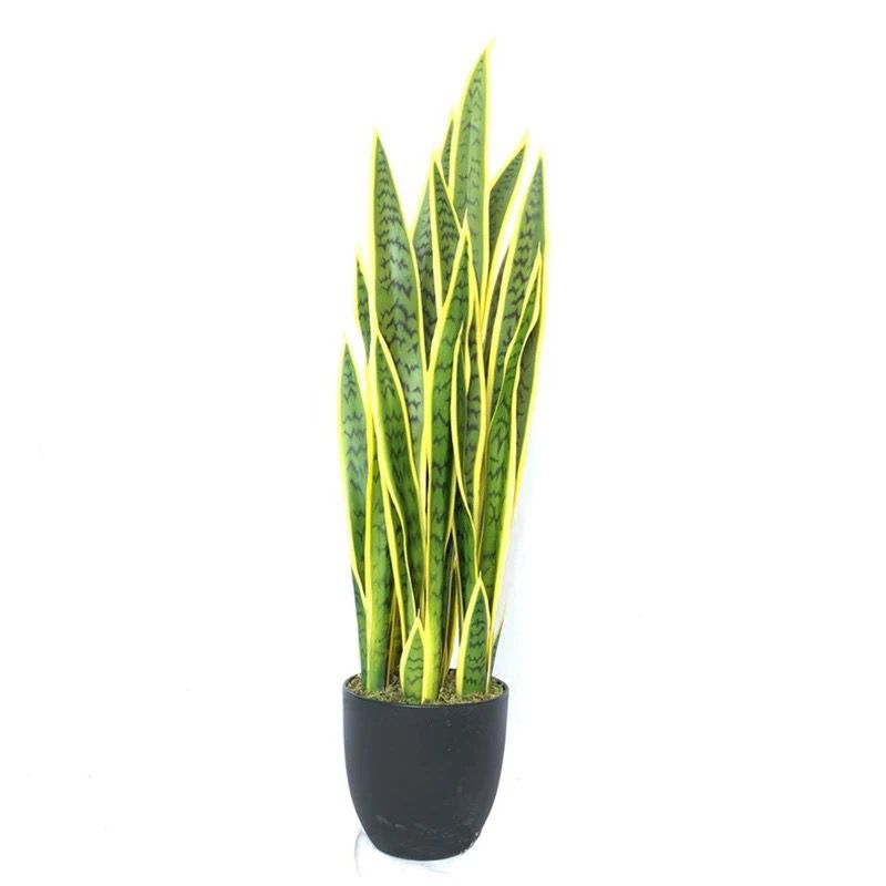 A 90 cm artificial real touch sansevieria snake plant with twelve green and yellow leaves for home decoration.