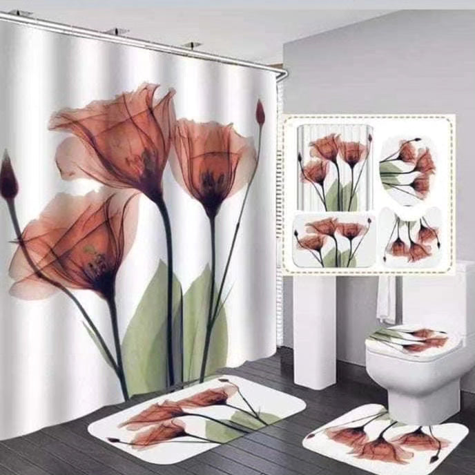 4Pc Bathroom mats and shower curtain