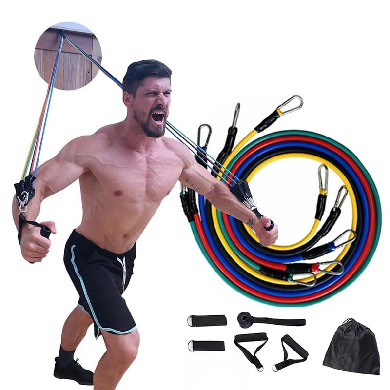 11-Piece Adjustable Resistance Band Fitness Set for Home Gym Training