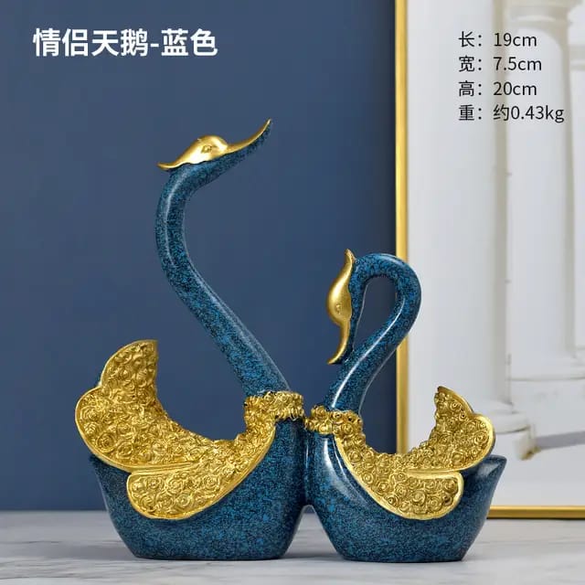 Pair Swan Resin Figurine Sculpture