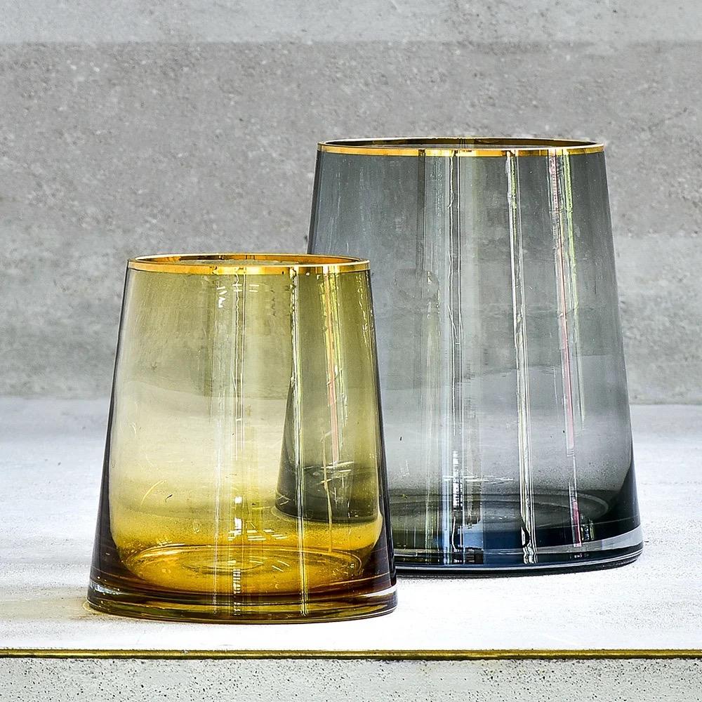 Green Toned Glass Vase with Gold Rim