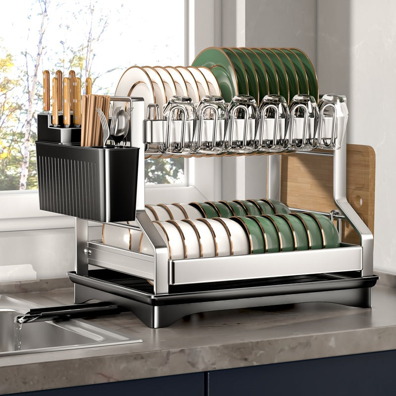 2-Tier Kitchen Dish Rack with drain tray – GEM HOME
