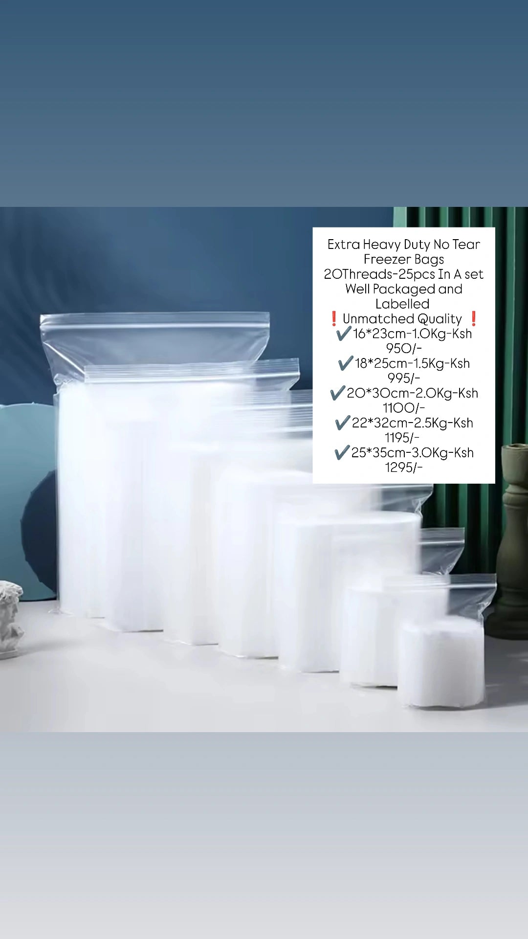 25 Piece Extra Heavy Duty No Tear Zipper Freezer Bags gha