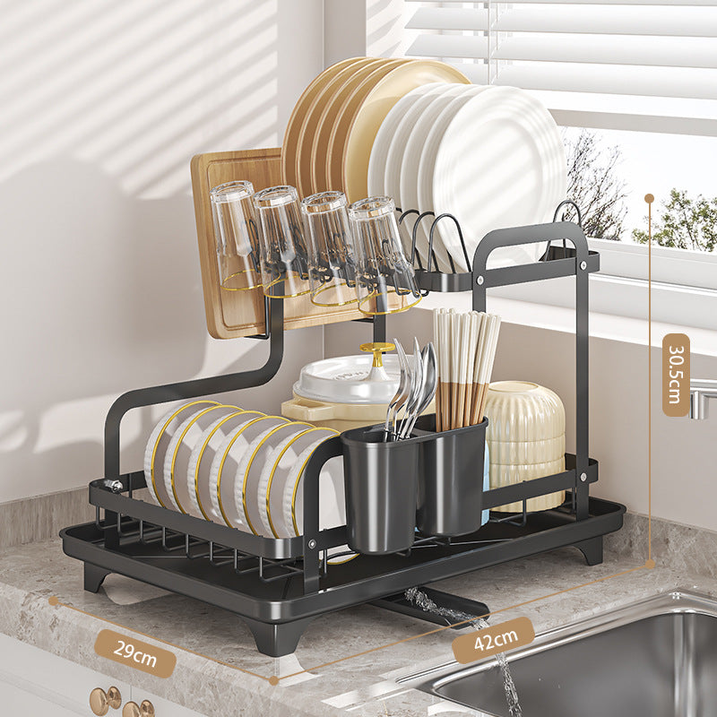 2 Tier Multifunctional Kitchen Countertop Dish Drying Rack
