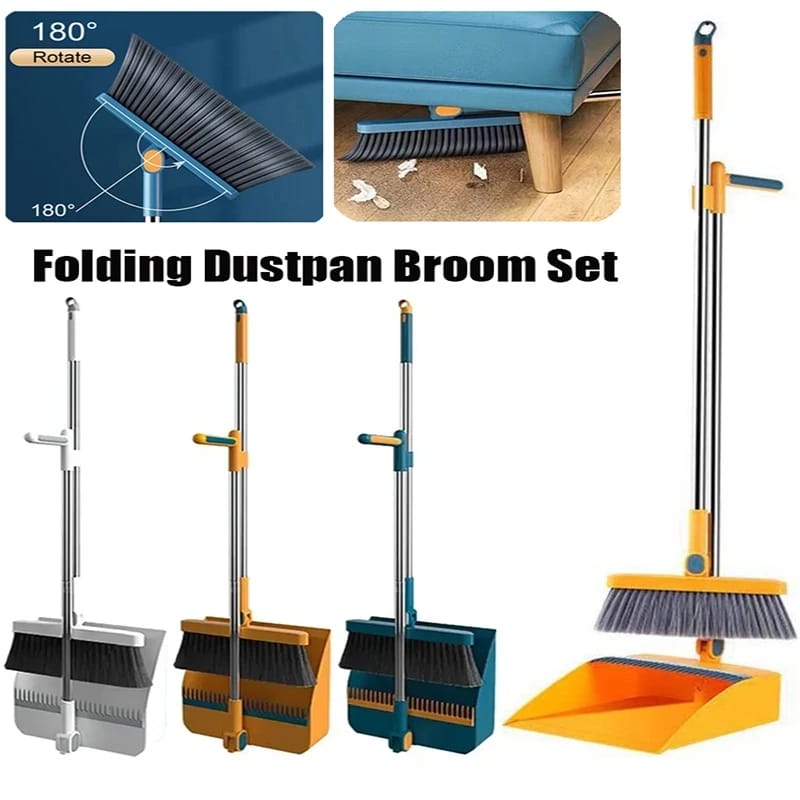 Magnetic broom and folding dustpan set