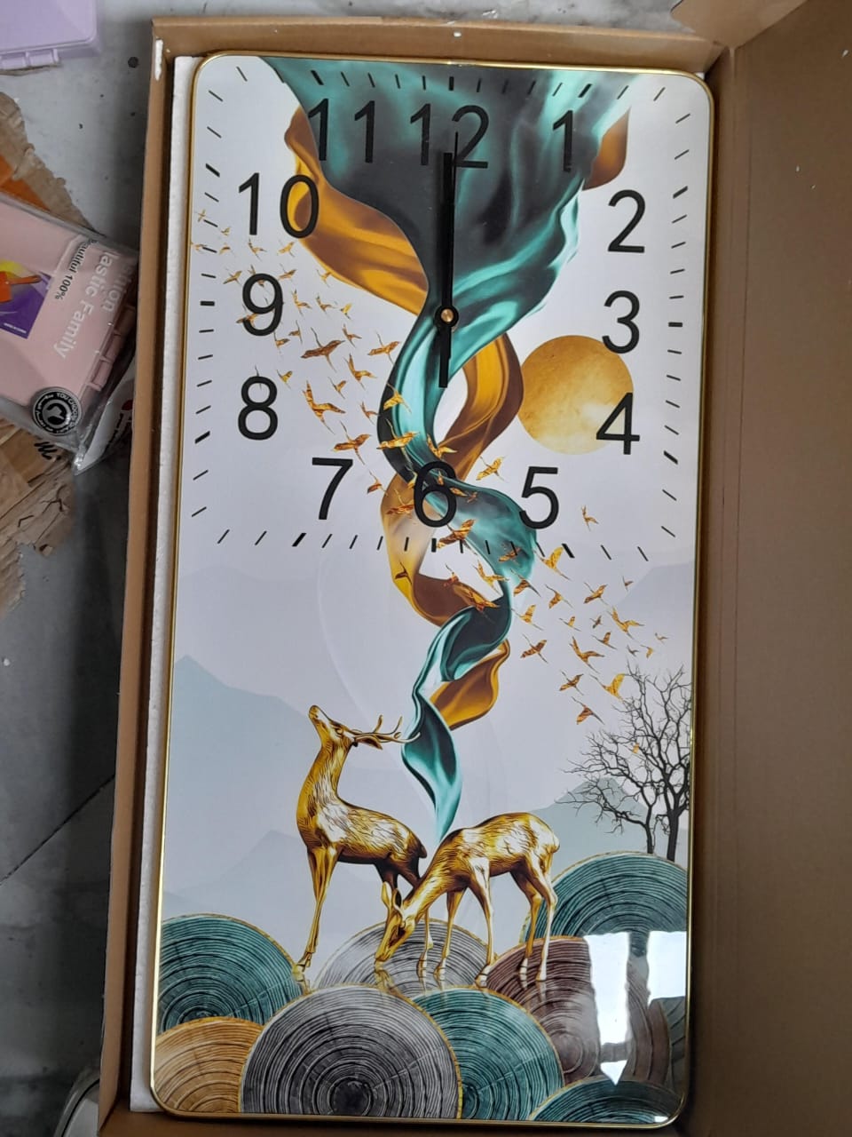 Rectangular Crystal Porcelain Deer Wall Clock