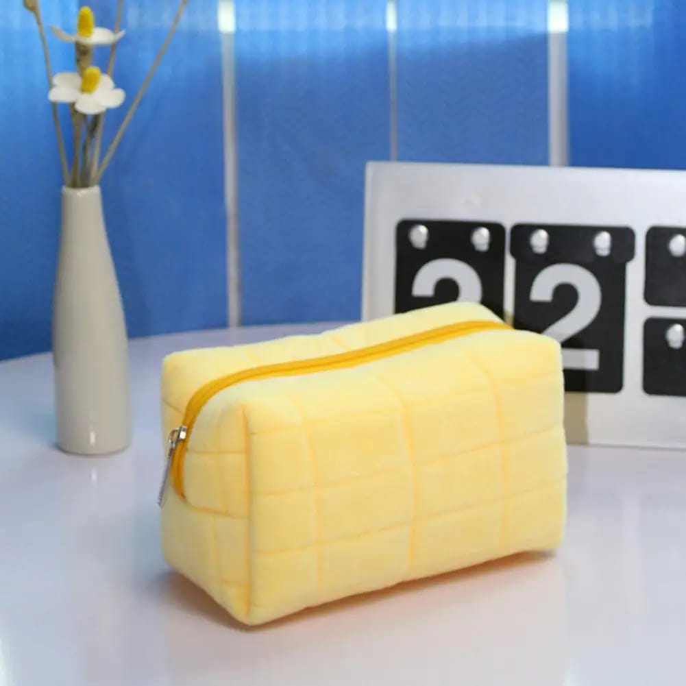 Soft Plush Quilted Solid Color Cosmetic and Travel Bag