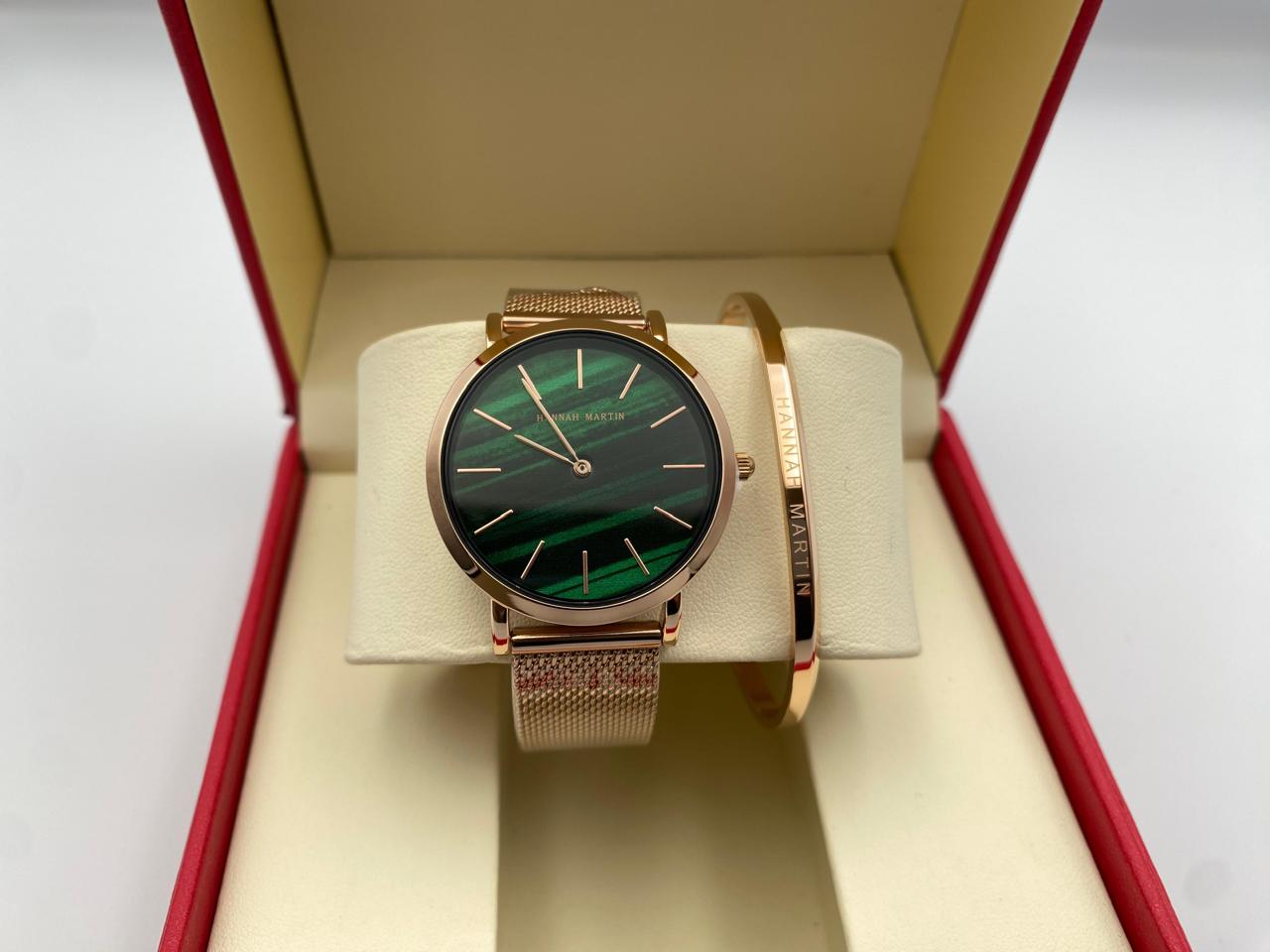 2-Piece Women's Rose Gold Watch and Bracelet Set