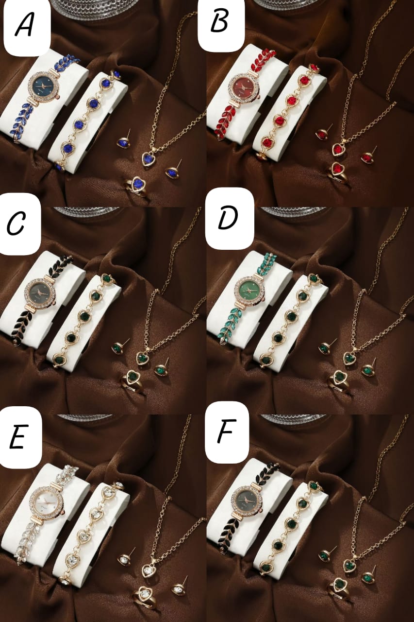 5-Piece Elegant Ladies Watch and Heart-Themed Jewelry Gift Set