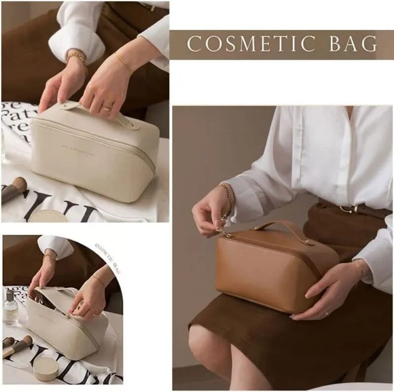 Luxury PU Leather Portable Travel Makeup and Wash Bag