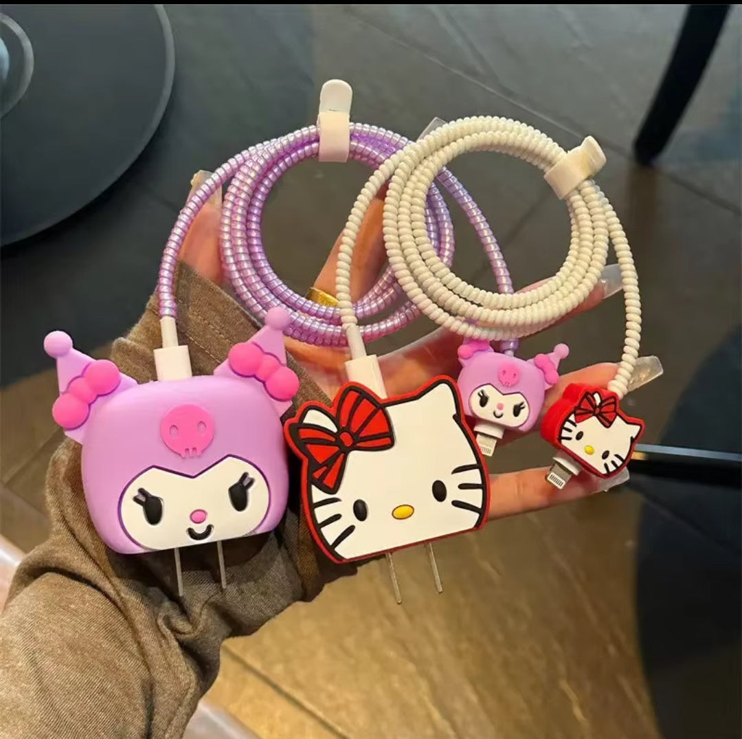 Kawaii Sanrio-Inspired 4-in-1 Charger and Cable Protection Accessory Set