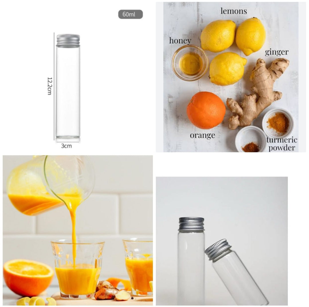 Set of 6 ginger shot bottles with grey lids gha