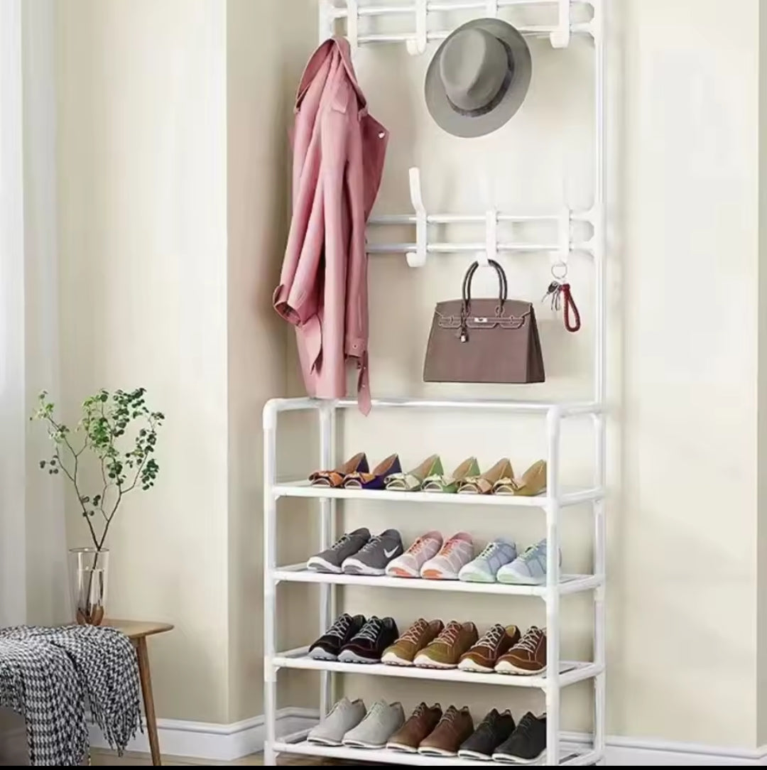 Metalic shoe rack with hat hanger