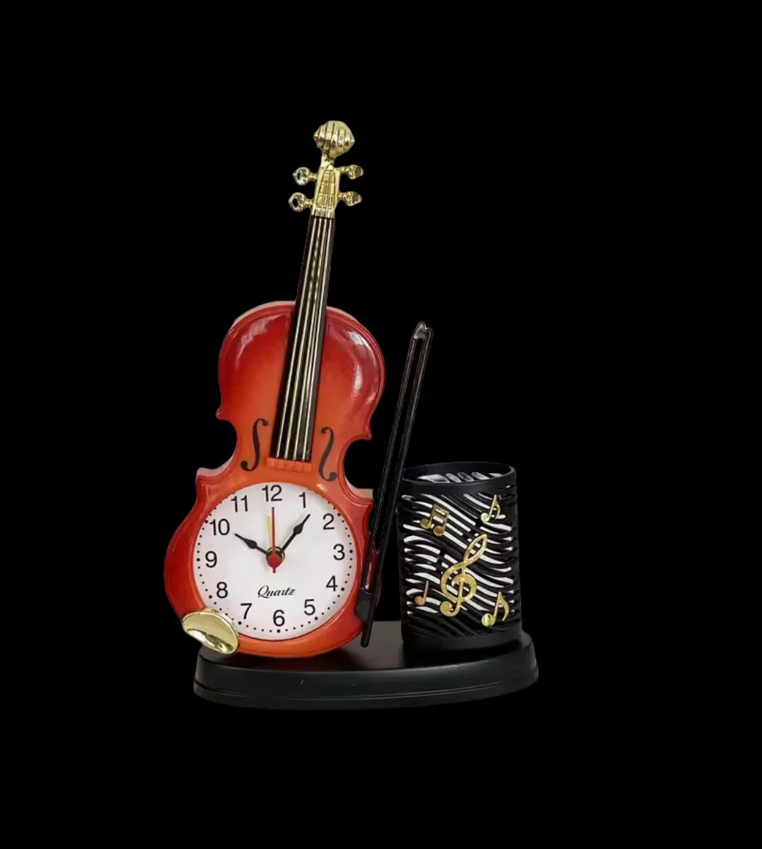 Guitar violin alarm clock with stationary holder gift Christmas decor