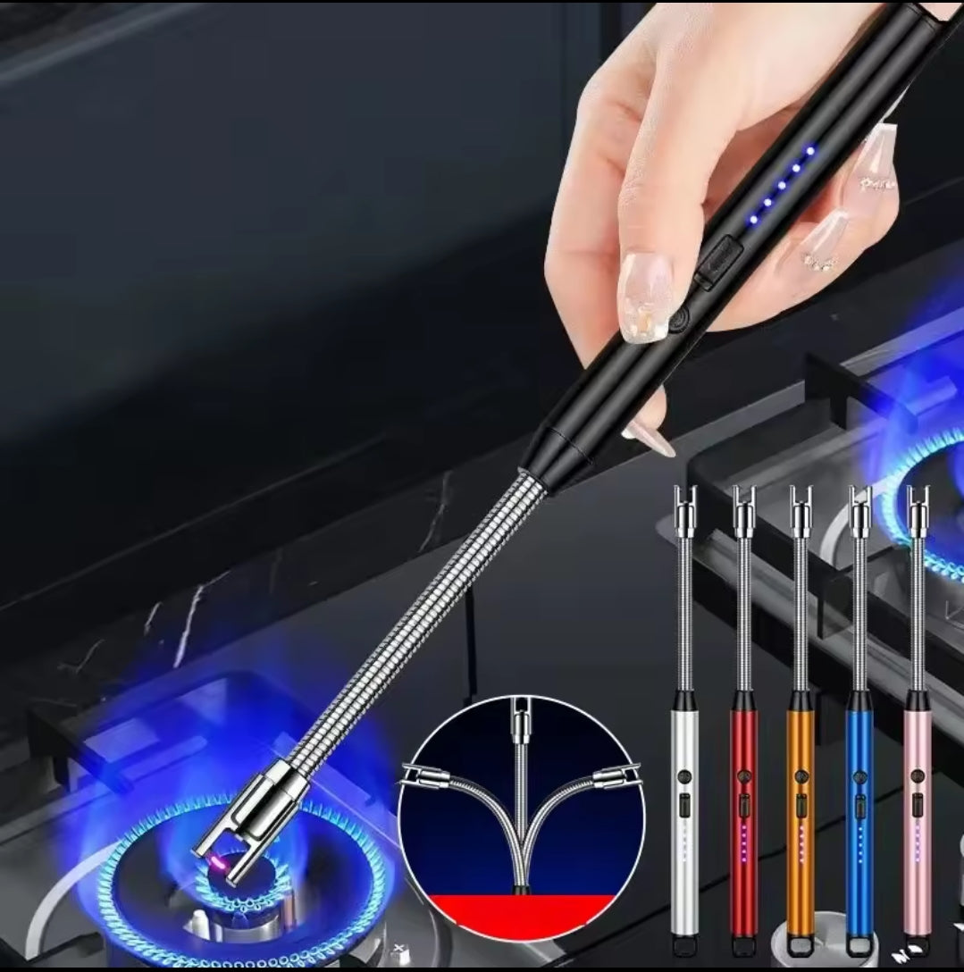 A black rechargeable electric arc lighter with a flexible metal neck.