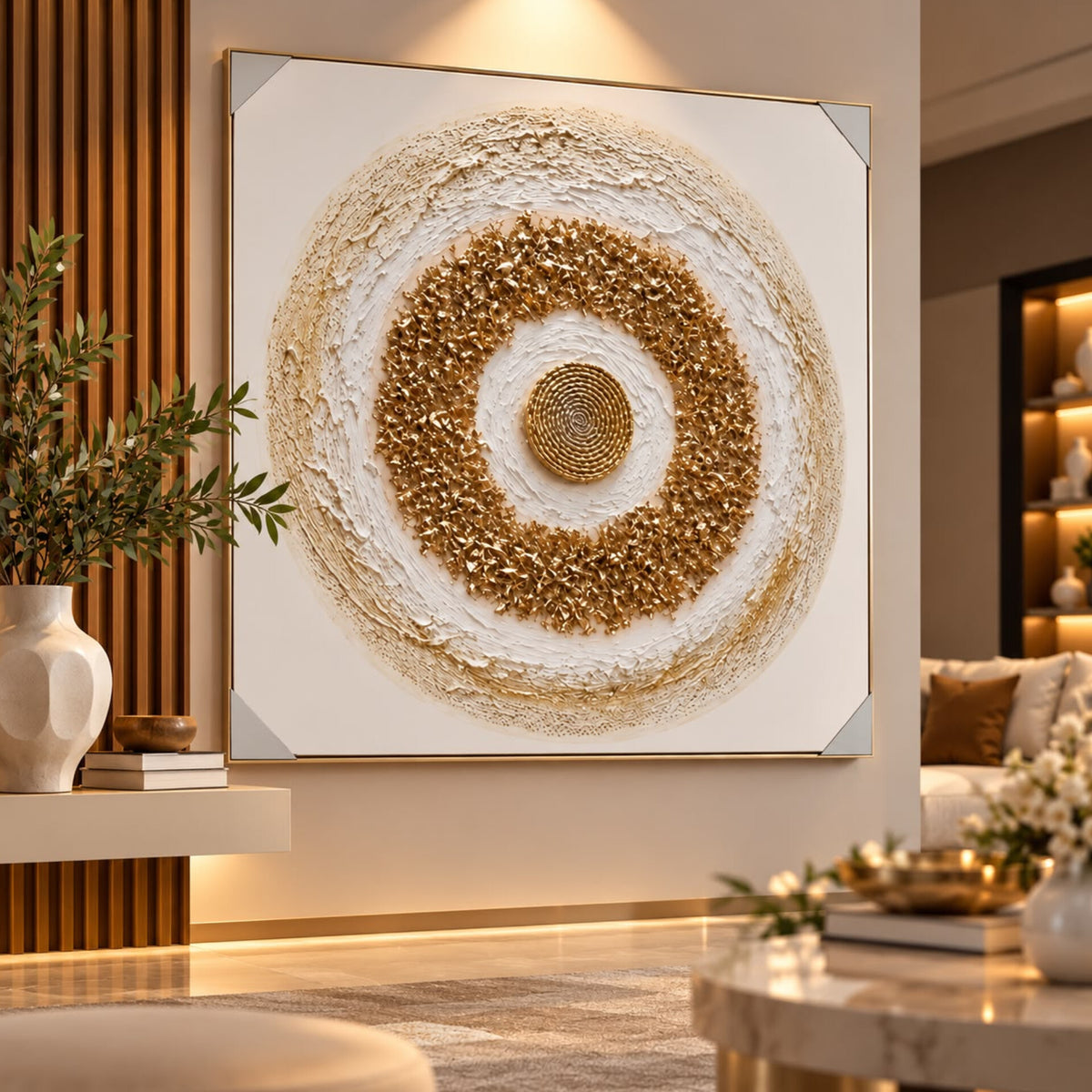 Textured Gold And White Wall Art