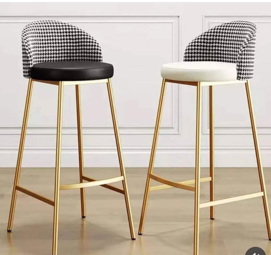 Set of 2 Modern Kitchen Island Bar Stools with Houndstooth Backs