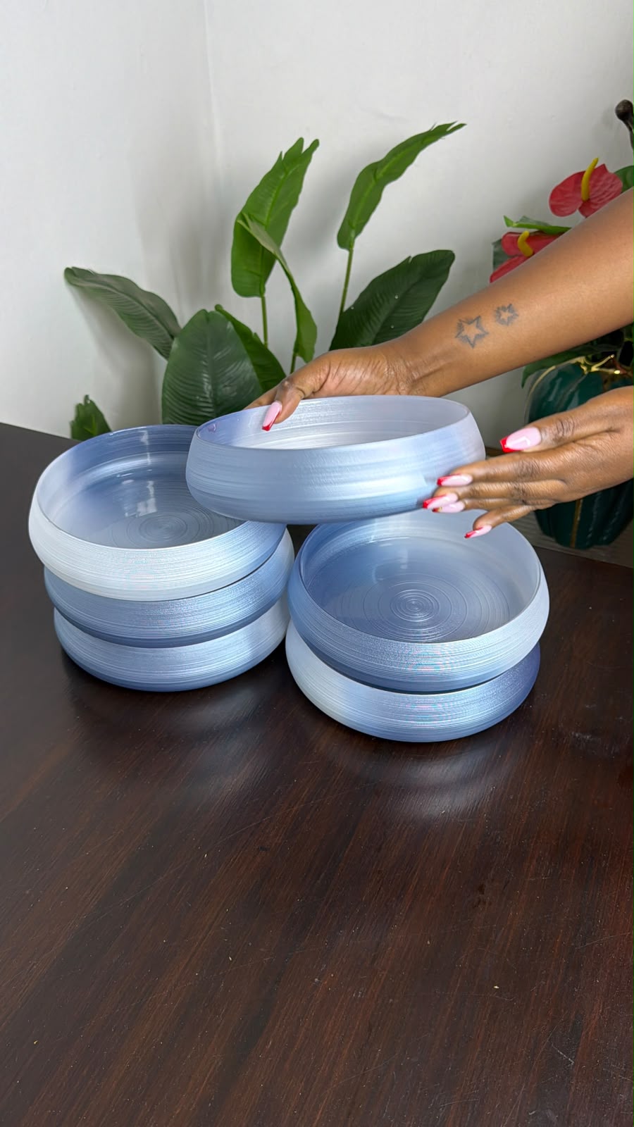 6Pc Smoky Blue Ombre Glass Plates