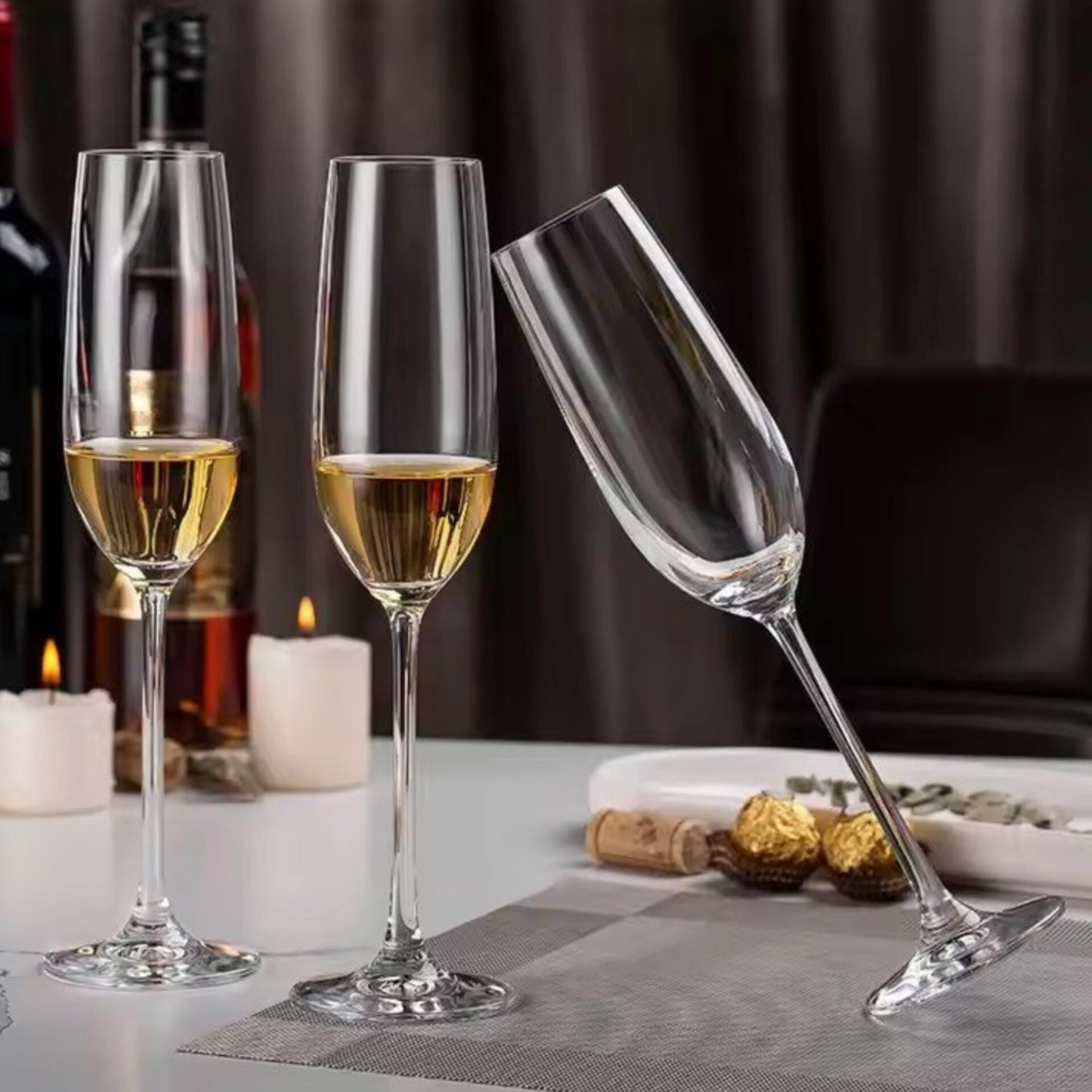 Set of 6 Clear Glass Champagne Flutes