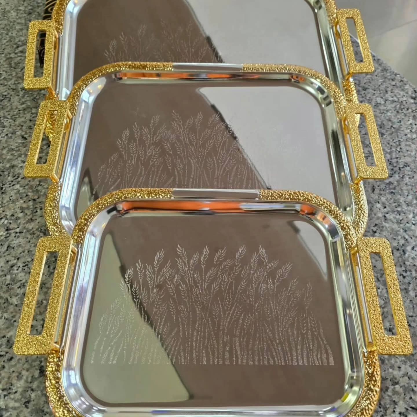 3Pcs Stainless Steel Serving Tray Set Gha