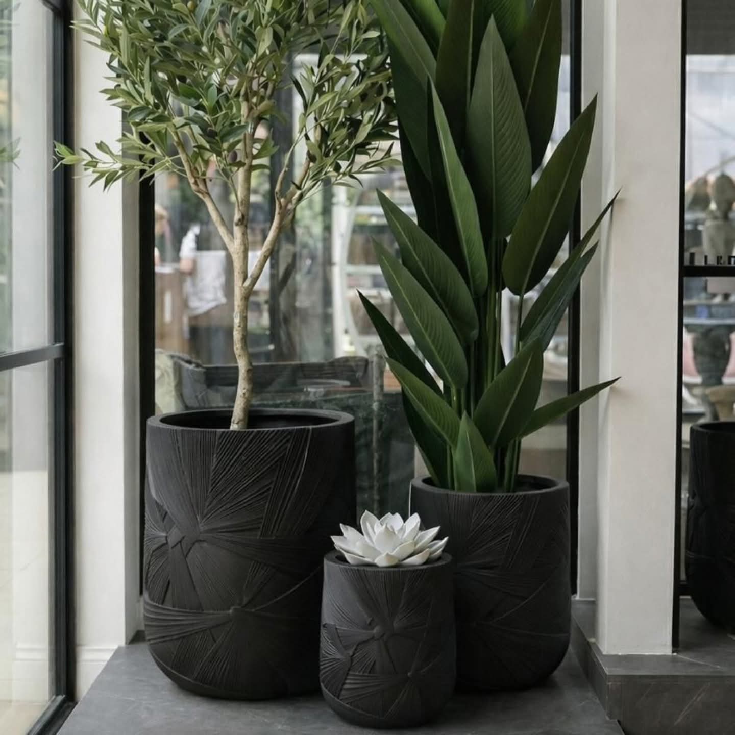 3 Piece Textured Ceramic Planter Vase Set