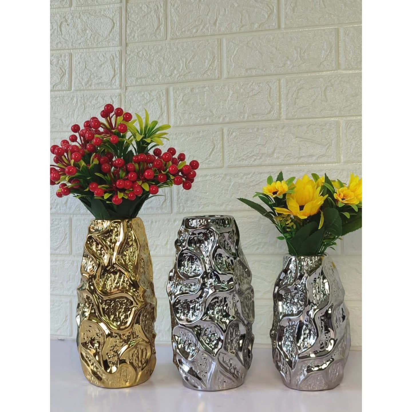 Gold Textured Ceramic Tabletop Vase
