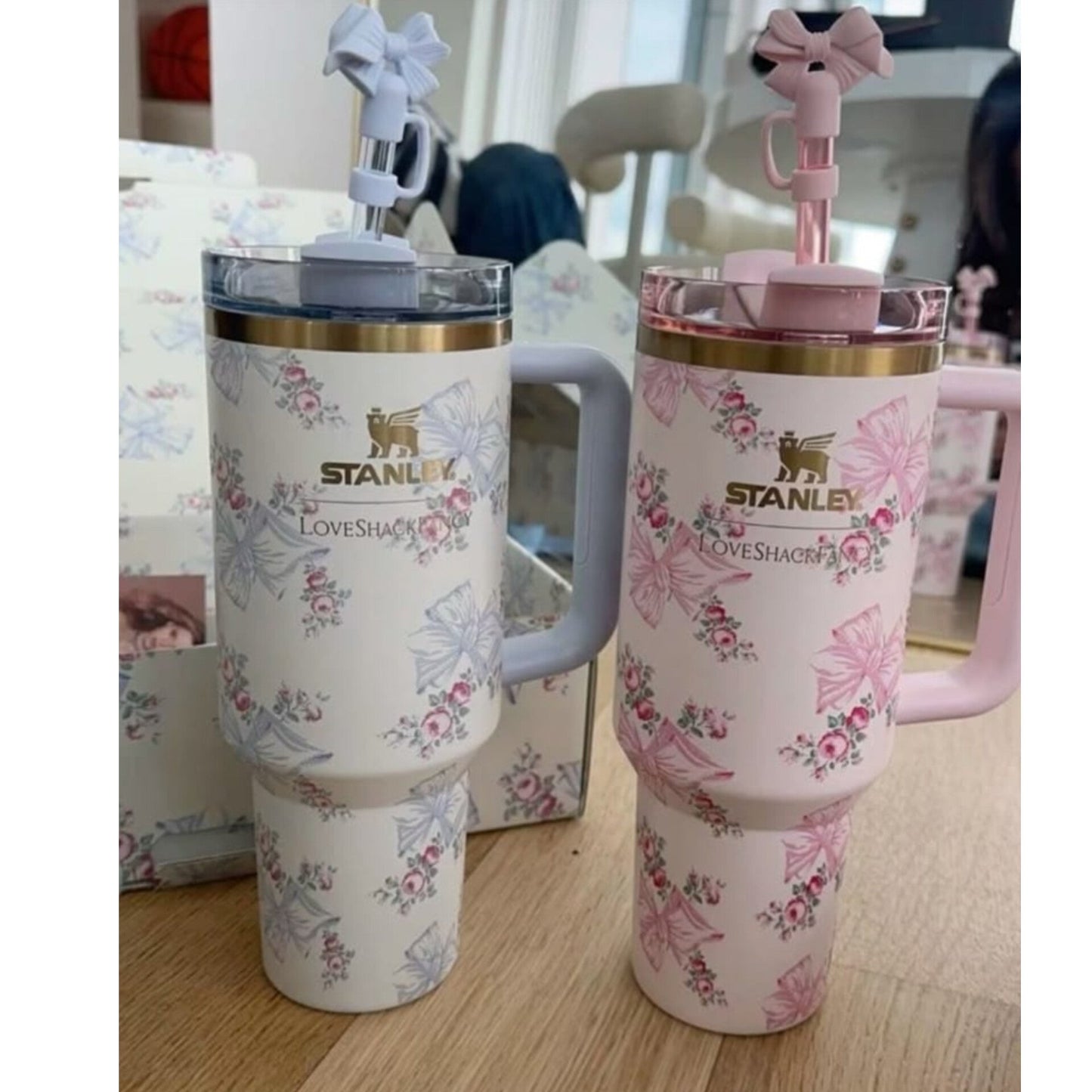 Floral stanley cup with straw topper