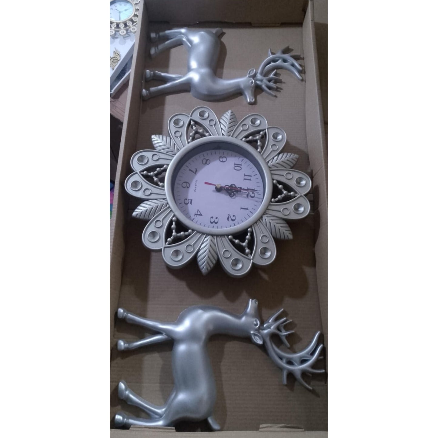3-in-1 Luxury Decorative Wall Clock Set with Dual Gold Deer Sculptures