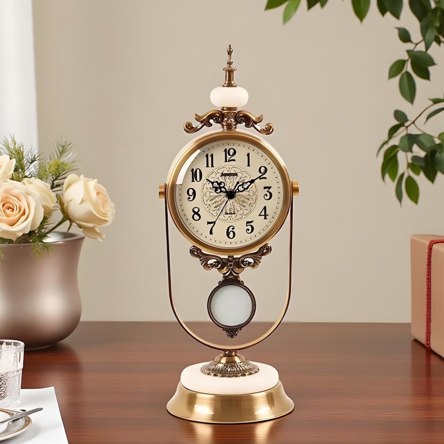 Digital Mantel Clock with Floral Art Display