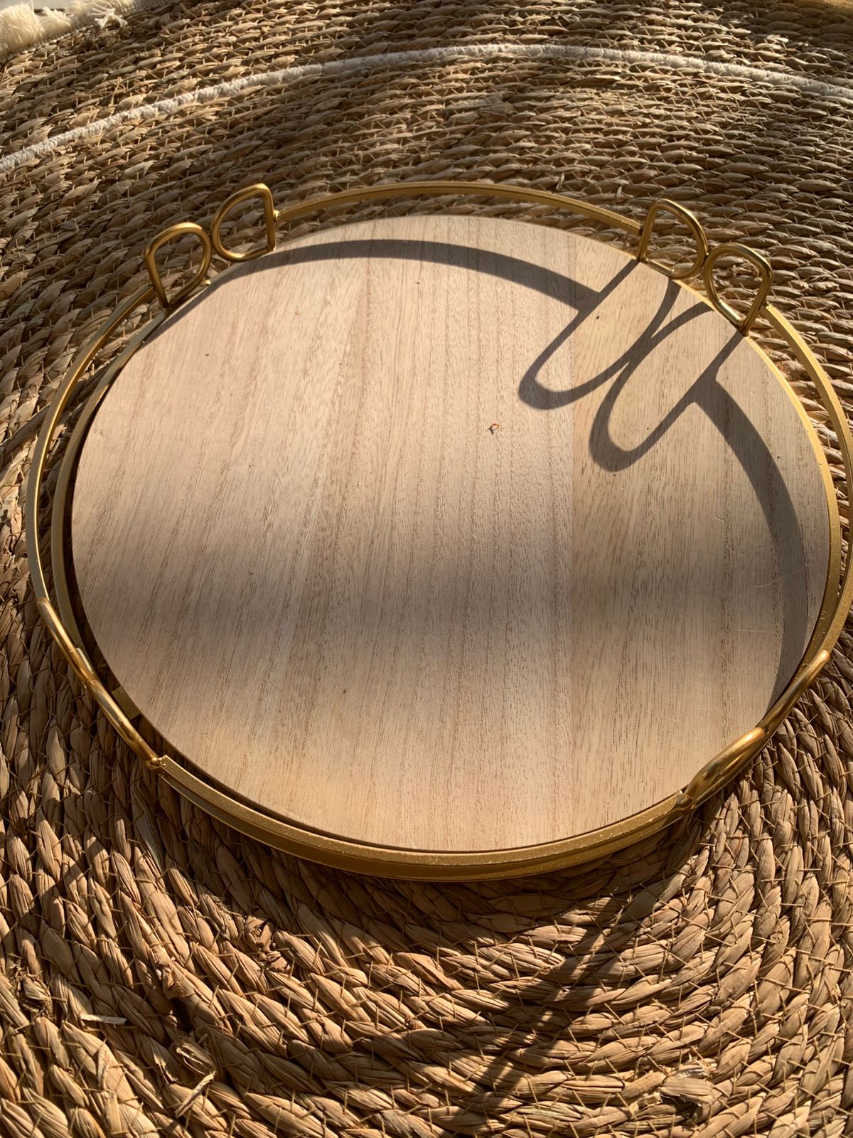 Gold Metal And Wood Tray