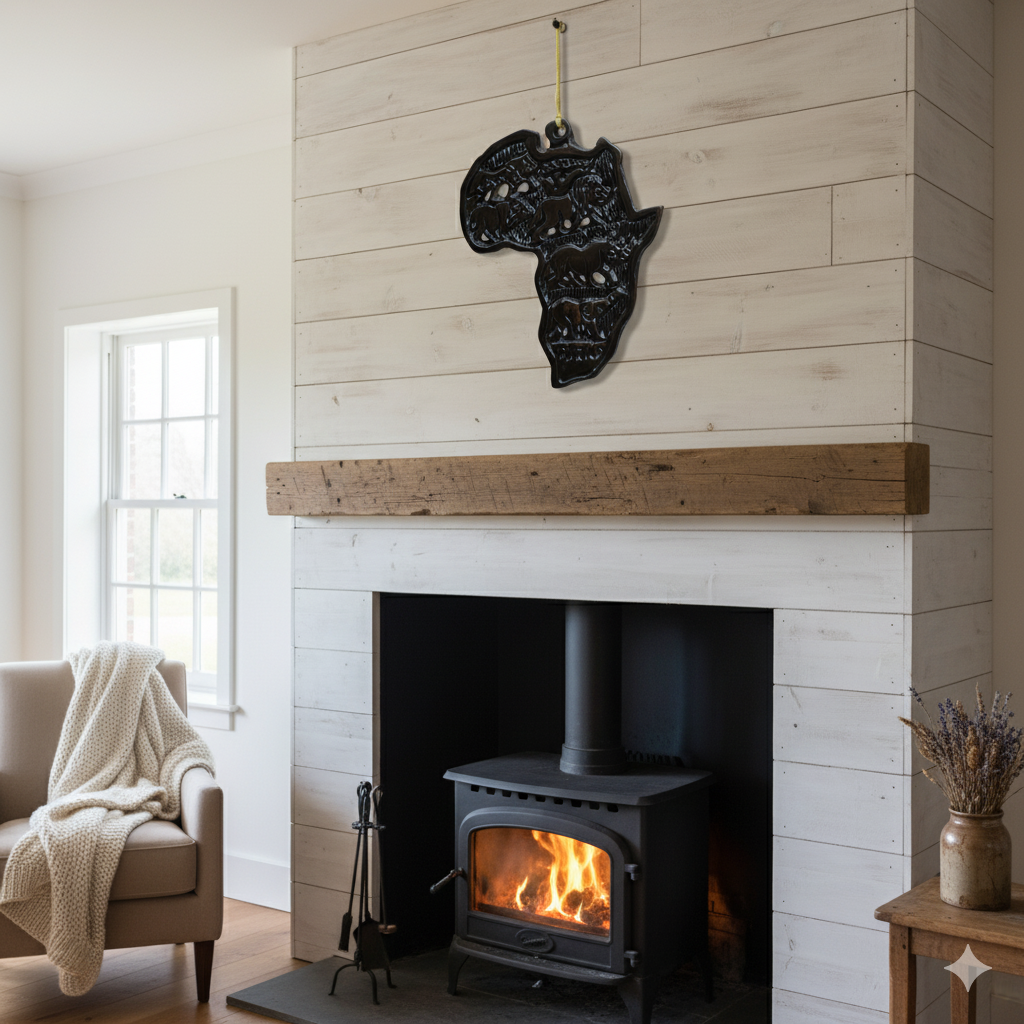 Handcrafted Ebony African Map with Big Five Embossing