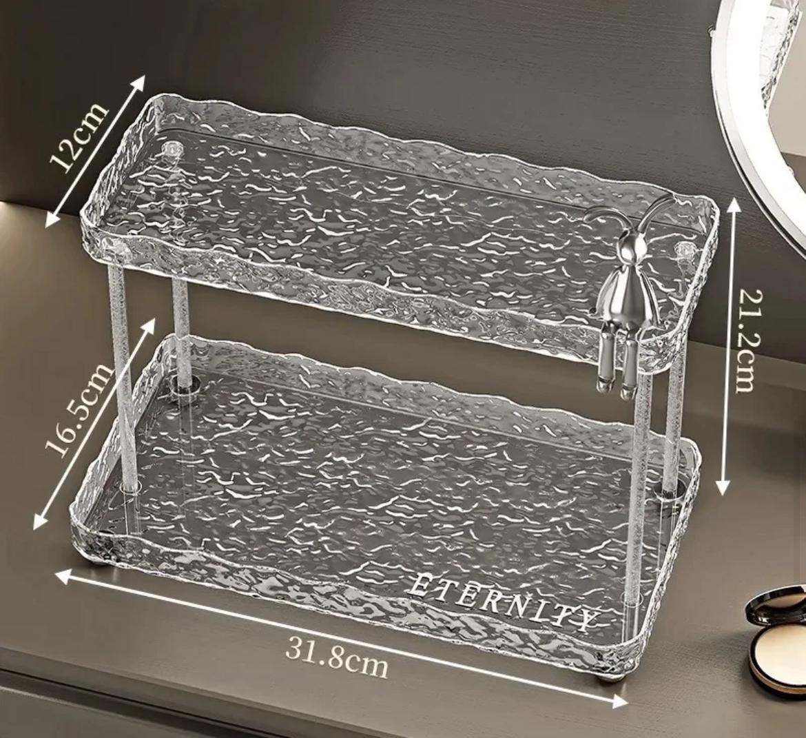 Luxury Clear Acrylic 2-Tier Makeup Organizer with Decorative Rabbit Accent