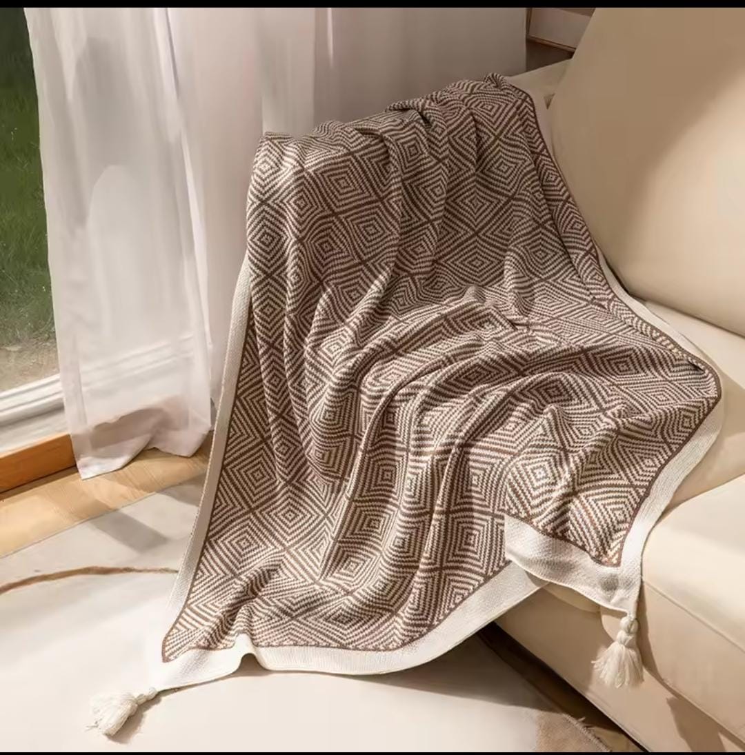 Bohemian knitted throw blanket