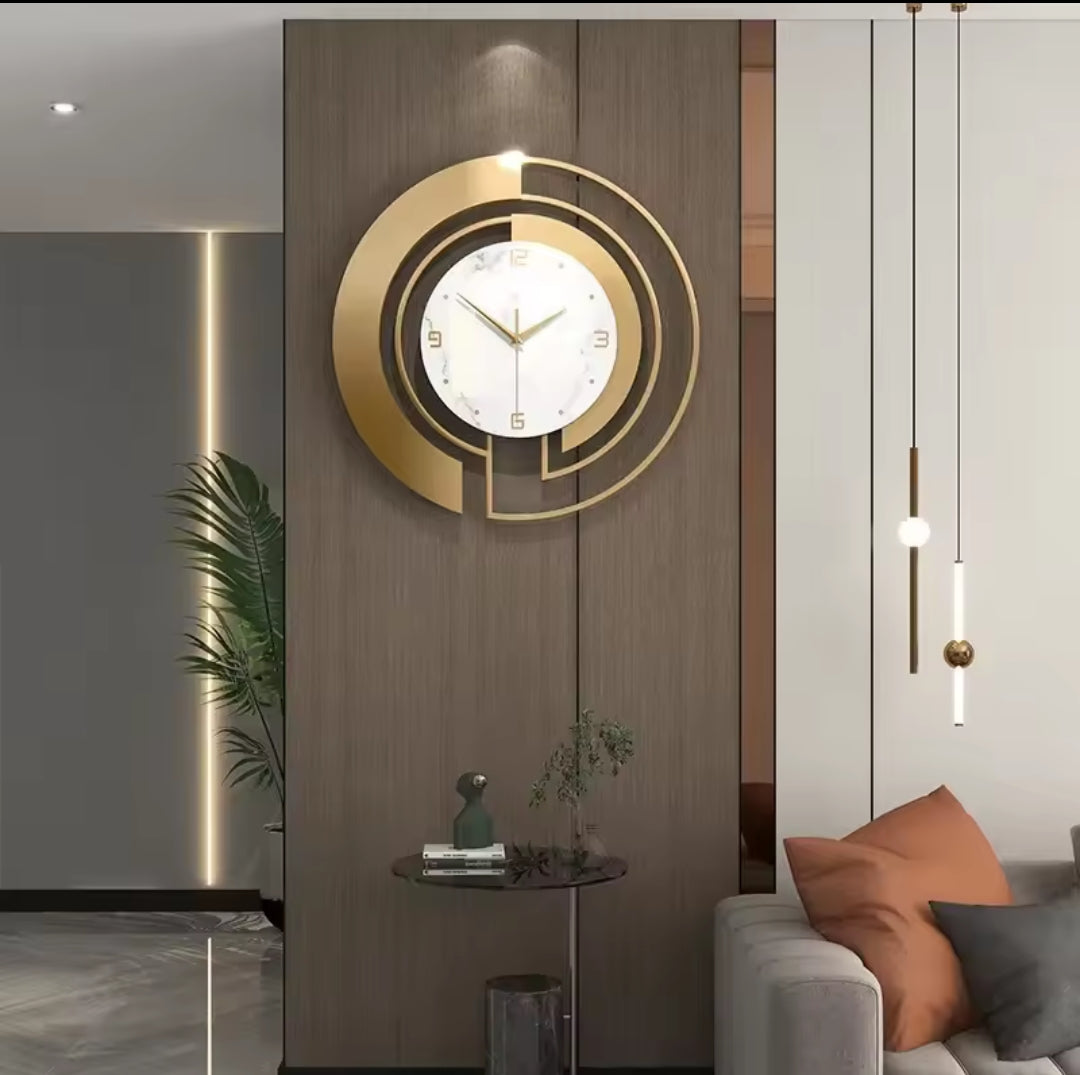 Geometric Gold and Marble Wall Clock